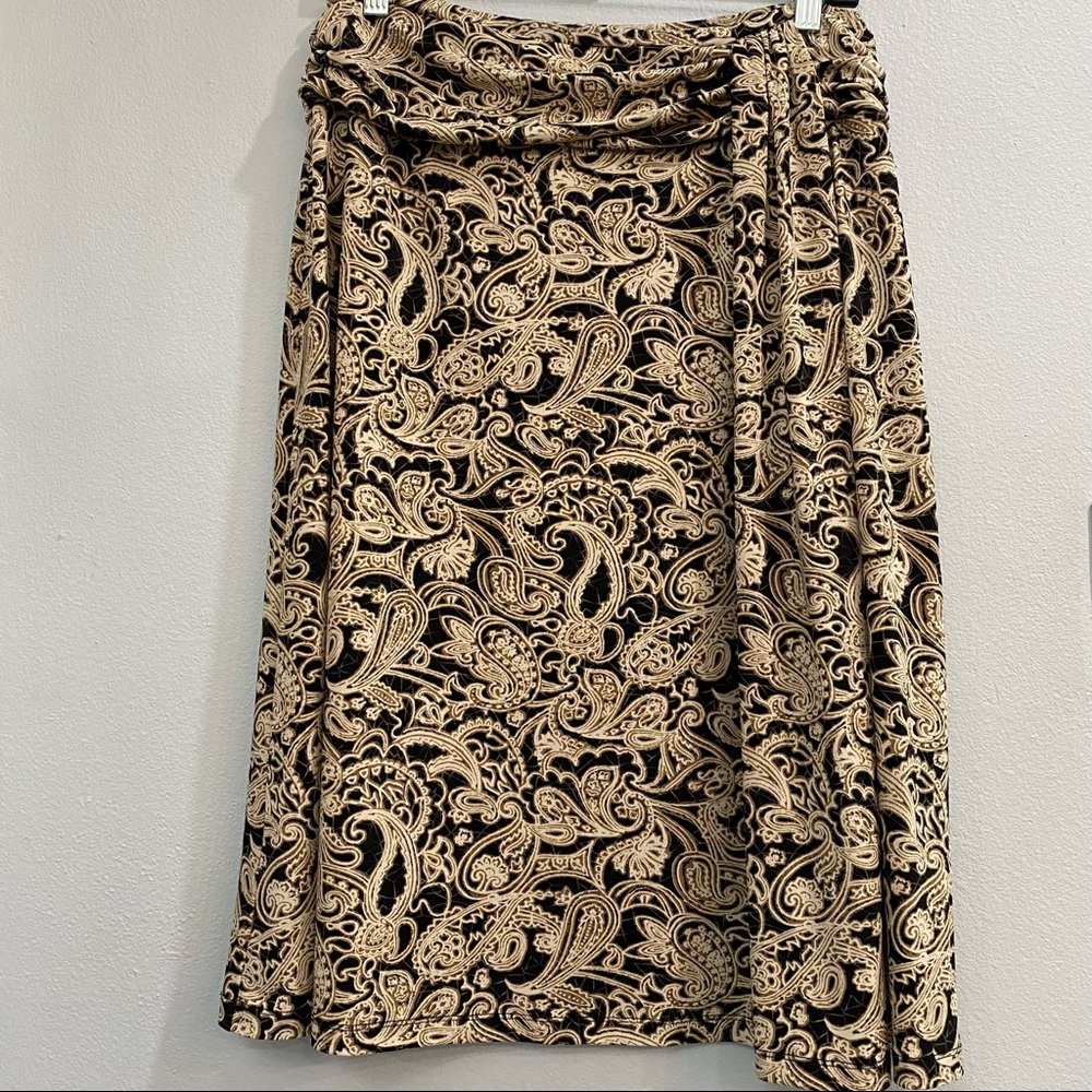 Susan Lawrence A-line Swing Skirt Browm/tan Paisley Print Elastic Waistband